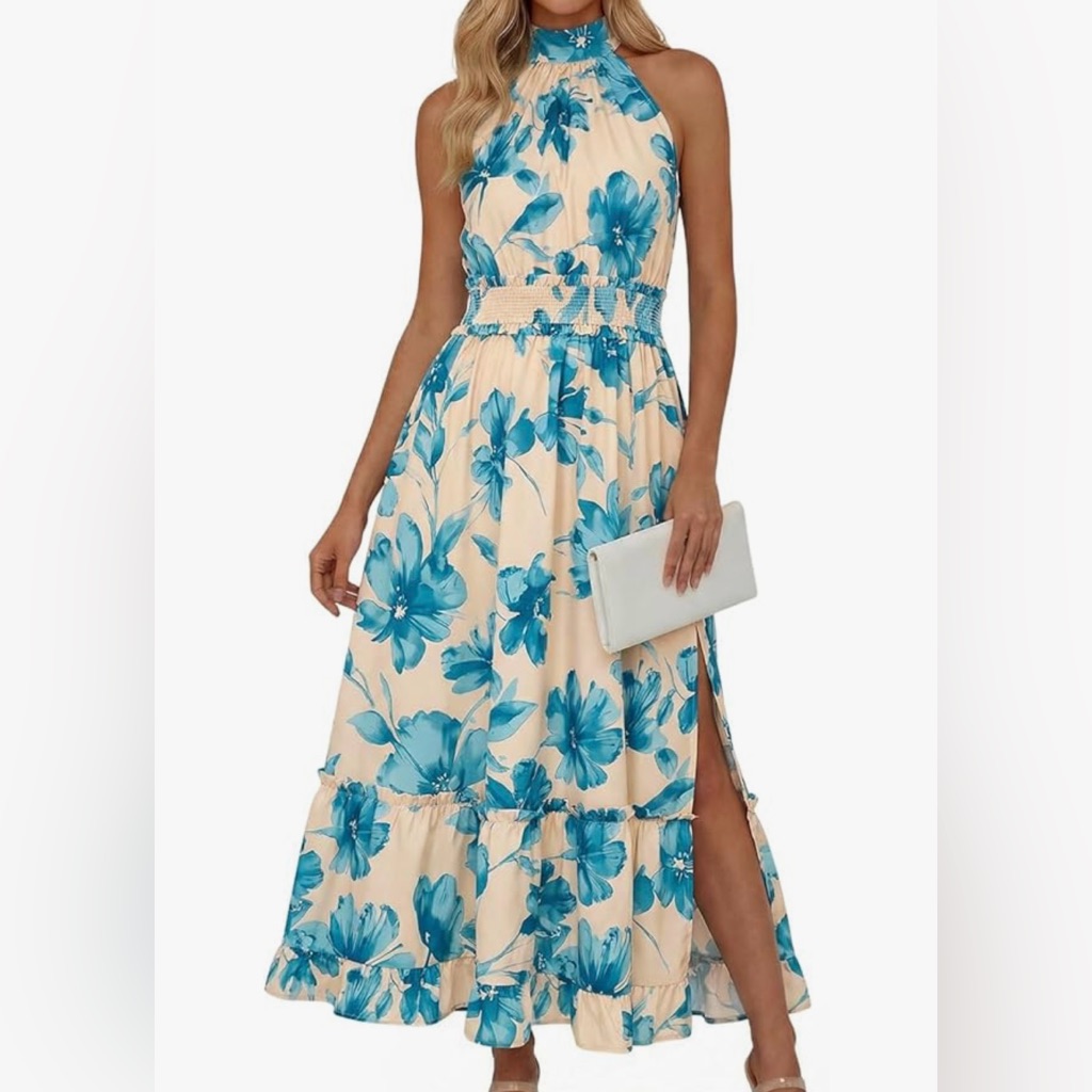 Nwt Wenrine Summer Halter Dress Maxi Floral Vacation Boho Sundress Xl